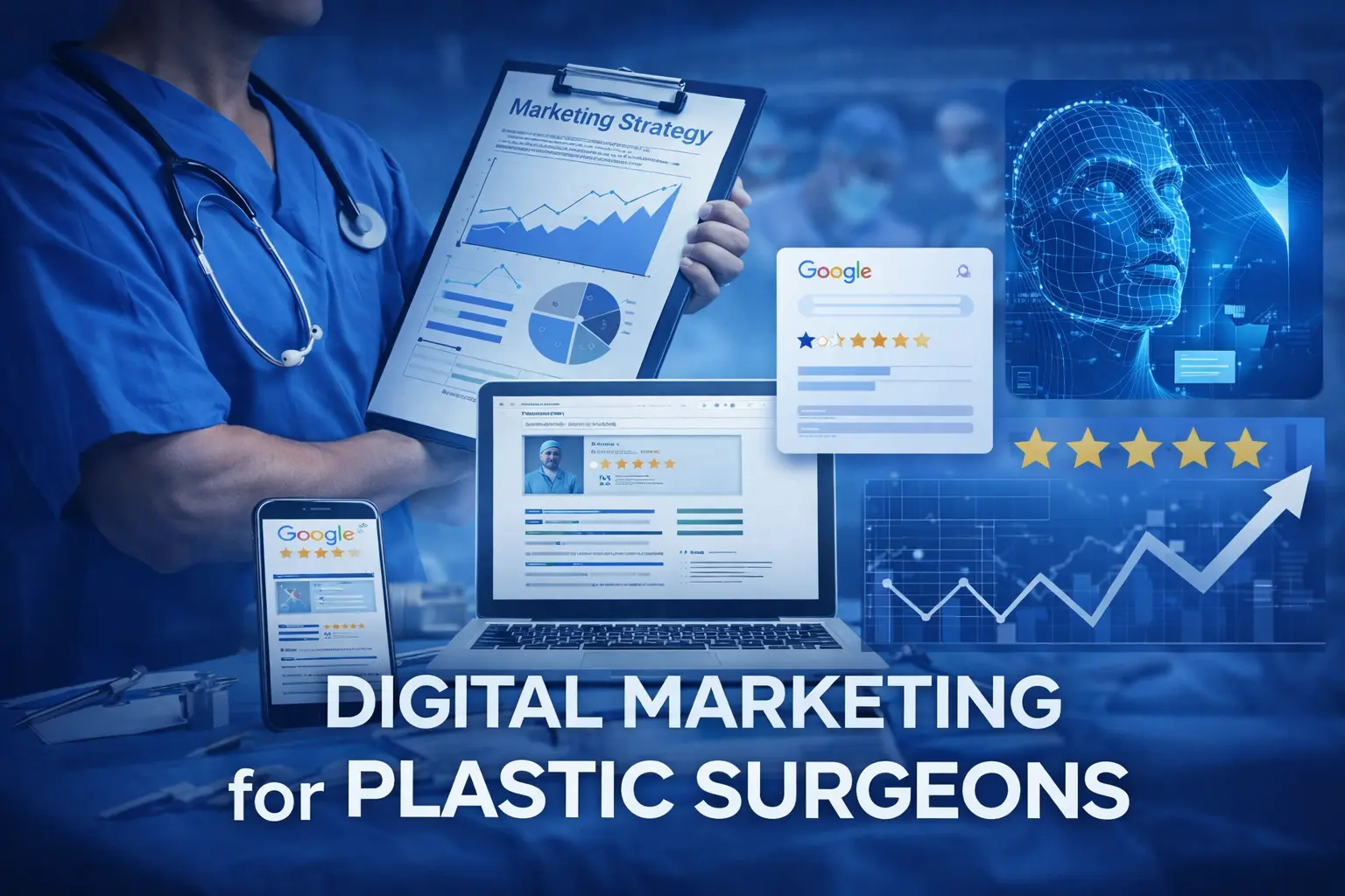 digital marketing for plastic surgeons showing SEO, online reviews, and practice growth analytics