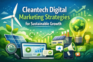 Cleantech digital marketing strategies showing renewable energy and growth