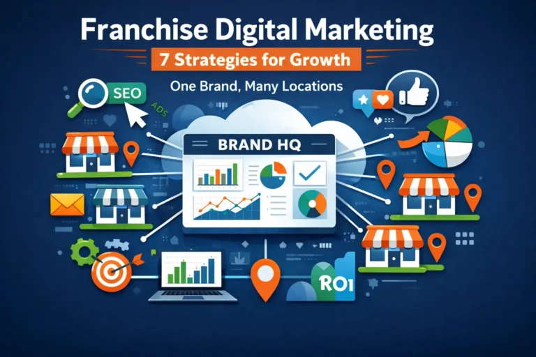 Franchise digital marketing strategy showing centralized brand management across multiple franchise locations